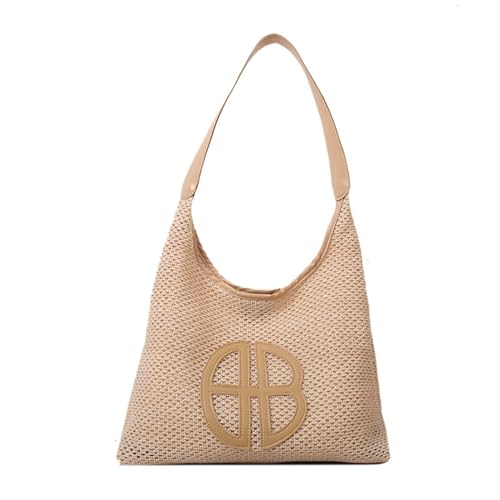 Lebartm Umhängetasche Stroh Damen Korbtaschen Grosse Kapazität Tasche Handtasche handgemachte Schultertasche Böhmische Strandtasche Sommer Reisen Strand-Khaki von Lebartm