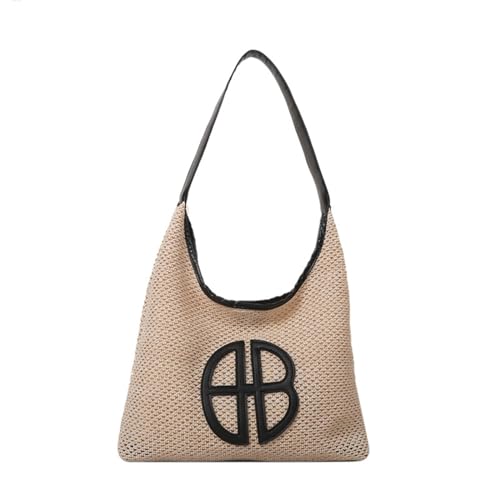 Lebartm Umhängetasche Stroh Damen Korbtaschen Grosse Kapazität Tasche Handtasche handgemachte Schultertasche Böhmische Strandtasche Sommer Reisen Strand-Schwarz von Lebartm