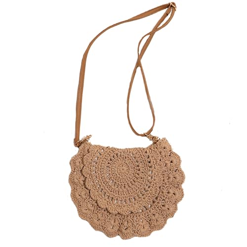Lebartm Umhängetasche Stroh Damen Korbtaschen Stroh Crossbody Tasche Handtasche handgemachte spinnende Schultertasche Böhmische Strandtasche Sommer Groß für Reisen Strand-Braun von Lebartm