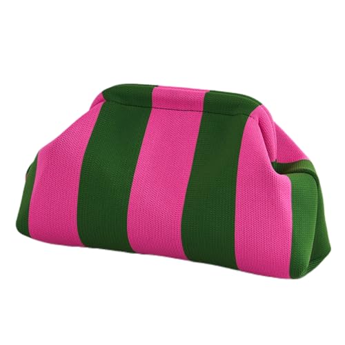 Lebartm Unterarmtasche Clutch Geldbörsen Gewebte Häkelhandtaschen Knödel handgemachte Colorblock Clip Tasche für Damen Sommer Reise Strand Tasche-Grün & Rosa gestreift von Lebartm