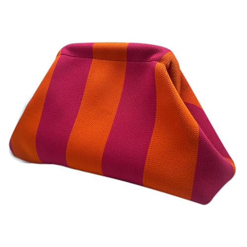 Lebartm Unterarmtasche Clutch Geldbörsen Gewebte Häkelhandtaschen Knödel handgemachte Colorblock Clip Tasche für Damen Sommer Reise Strand Tasche-Lila & Orange gestreift von Lebartm