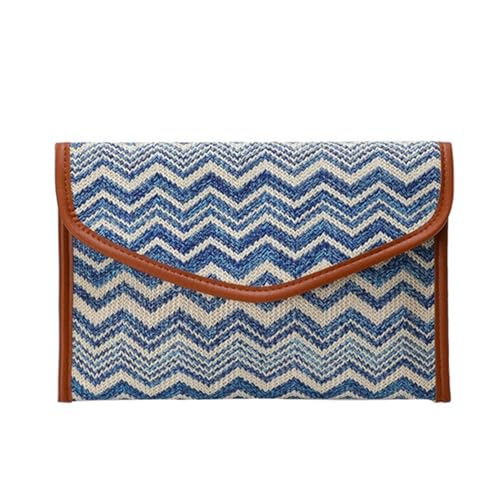 Lebartm Unterarmtasche Stroh Damen Clutch Bag Handtasche handgemachte Einfach gestreift Strandtasche Sommer Reisen Strand Tasche-Gewelltes Blau von Lebartm