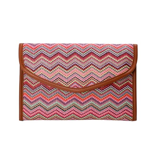 Lebartm Unterarmtasche Stroh Damen Clutch Bag Handtasche handgemachte Einfach gestreift Strandtasche Sommer Reisen Strand Tasche-Gewelltes Rosa von Lebartm