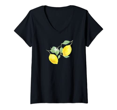 Damen Zitrone - Zitrus Frucht mit grünen Blättern T-Shirt mit V-Ausschnitt Damen Zitrone - Zitrus Frucht mit grünen Blättern T-Shirt mit V-Ausschnitt von Leben, Zitronen Salz und Geschenk mit Idee