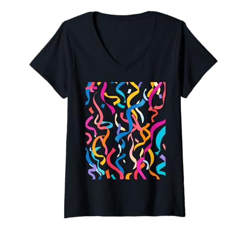 Damen Bunte Luftschlangen Feiern Für Partyfreunde T-Shirt mit V-Ausschnitt Damen Bunte Luftschlangen Feiern Für Partyfreunde T-Shirt mit V-Ausschnitt von Lebendige Grafiken Für Feste Anlässe
