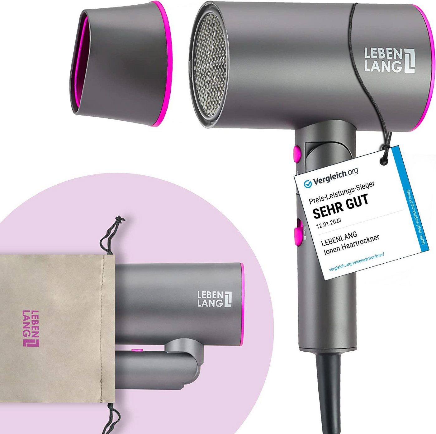 Lebenlang Haartrockner Föhn Ionen - Anti-Spliss mit Kaltluft Modus klappbar klein I Reiseföhn, 2100,00 W, Ionisch Frizzfrei, Präzisionsdüse, Klappgriff, Ultra-leise, 2100W Lebenlang Haartrockner Föhn Ionen - Anti-Spliss mit Kaltluft Modus klappbar klein I Reiseföhn, 2100,00 W, Ionisch Frizzfrei, Präzisionsdüse, Klappgriff, Ultra-leise, 2100W von Lebenlang