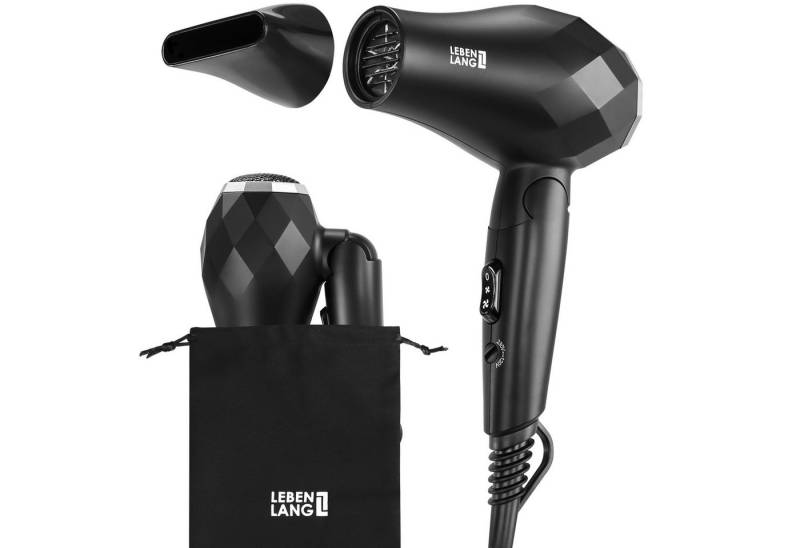 Lebenlang Reisehaartrockner klappbar klein -, 1000,00 W, Duale Spannung & Inkl. Reisetasche mit Stylingdüse, Leichtes Gewicht von Lebenlang
