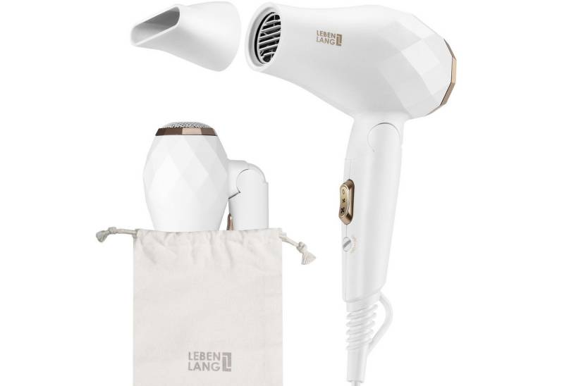 Lebenlang Reisehaartrockner klappbar klein -, 1000,00 W, Duale Spannung & Inkl. Reisetasche mit Stylingdüse, Leichtes Gewicht von Lebenlang