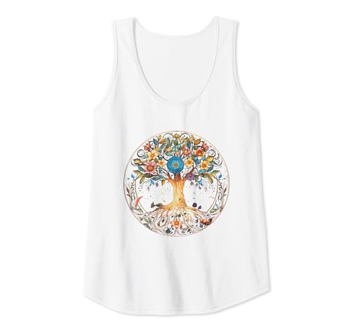 Damen Baum des Lebens Frauen Blumen Illustration Cottagecore Tank Top Damen Baum des Lebens Frauen Blumen Illustration Cottagecore Tank Top von Lebensbaum Geschenke Für Spirituelle