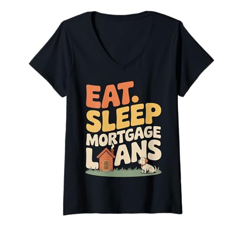 Damen Eat Sleep Mortgage Loans Makler -Immobilienroutine - T-Shirt mit V-Ausschnitt Damen Eat Sleep Mortgage Loans Makler -Immobilienroutine - T-Shirt mit V-Ausschnitt von Lebensmaklerleben für Heimwerker