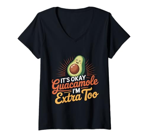 Damen It's Okay Guacamole I'm Extra Too Avocado -Essenswitz - T-Shirt mit V-Ausschnitt Damen It's Okay Guacamole I'm Extra Too Avocado -Essenswitz - T-Shirt mit V-Ausschnitt von Lebensmittel Wortspiel Avocado Humor