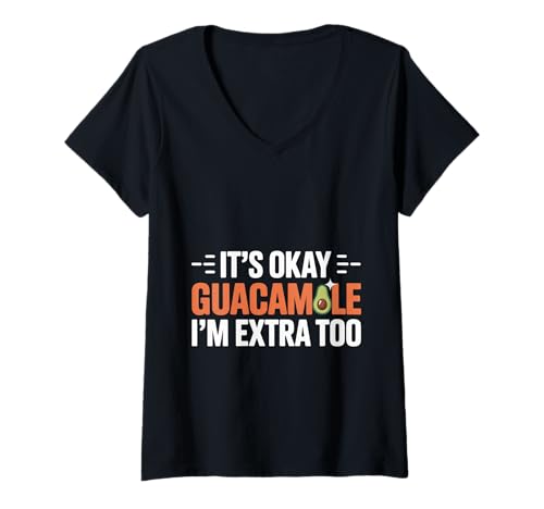 Damen It's Okay Guacamole I'm Extra Too Avocado -Essenswitz - T-Shirt mit V-Ausschnitt Damen It's Okay Guacamole I'm Extra Too Avocado -Essenswitz - T-Shirt mit V-Ausschnitt von Lebensmittel Wortspiel Avocado Humor