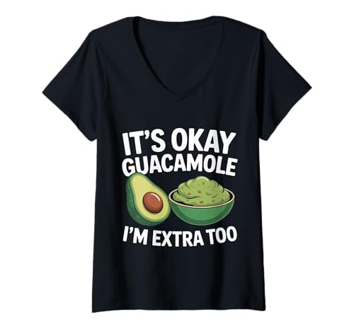 Damen It's Okay Guacamole I'm Extra Too Avocado -Essenswitz |- T-Shirt mit V-Ausschnitt Damen It's Okay Guacamole I'm Extra Too Avocado -Essenswitz |- T-Shirt mit V-Ausschnitt von Lebensmittel Wortspiel Avocado Humor