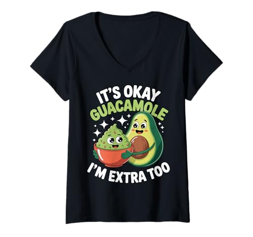 Damen It's Okay Guacamole I'm Extra Too Avocado -Essenswitz |- T-Shirt mit V-Ausschnitt Damen It's Okay Guacamole I'm Extra Too Avocado -Essenswitz |- T-Shirt mit V-Ausschnitt von Lebensmittel Wortspiel Avocado Humor