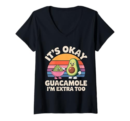 Damen It's Okay Guacamole I'm Extra Too Avocado -Essenswitz |- T-Shirt mit V-Ausschnitt Damen It's Okay Guacamole I'm Extra Too Avocado -Essenswitz |- T-Shirt mit V-Ausschnitt von Lebensmittel Wortspiel Avocado Humor