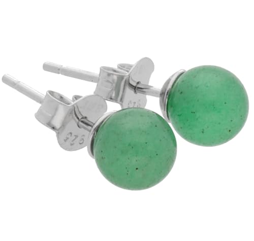 Edelstein Ohrstecker in 925er Silber | Kugel/Perle 6 mm Durchmesser | Ohrringe mit Verschluss (Aventurin, grün) von Lebensquelle Plus
