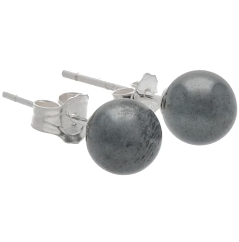 Edelstein Ohrstecker in 925er Silber | Kugel/Perle 6 mm Durchmesser | Ohrringe mit Verschluss (Hämatit) von Lebensquelle Plus
