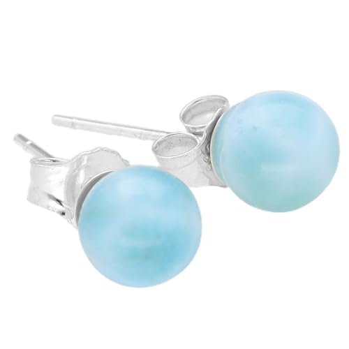 Edelstein Ohrstecker in 925er Silber | Kugel/Perle 6 mm Durchmesser | Ohrringe mit Verschluss (Larimar) von Lebensquelle Plus