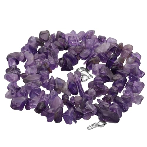 Lebensquelle Plus Edelstein Splitterkette mit Verschluss | 45 cm lang + Krabinerverschluss | Heilstein Splitter Halskette | Handgefertigt und natürlich hergestellt (Amethyst) von Lebensquelle Plus