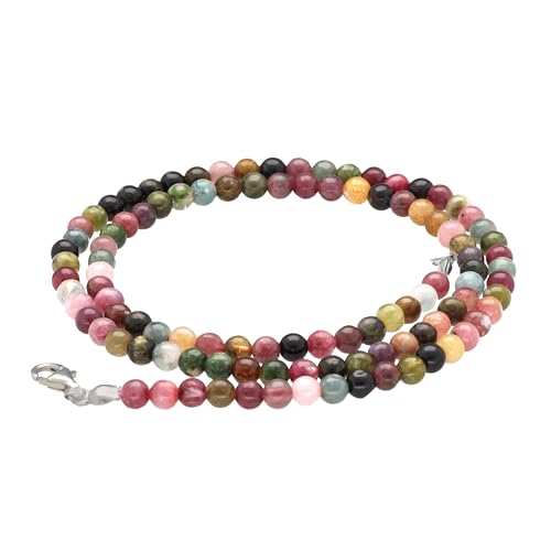 Lebensquelle Plus Bunter Turmalin Kugelkette | Ø 4mm Kugeln mit 925er Verschluss | Edelsteine Kette 45cm lang von Lebensquelle Plus
