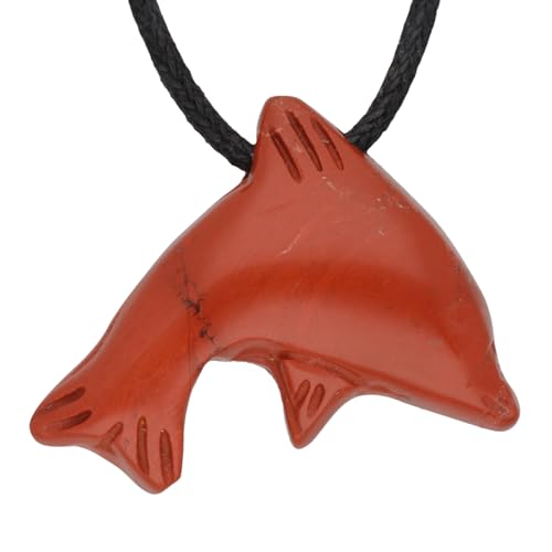 Lebensquelle Plus Delphinanhänger | Edelstein Tieranhänger Delphin | Gebohrter Anhänger mit Baumwollband (Jaspis, rot) von Lebensquelle Plus