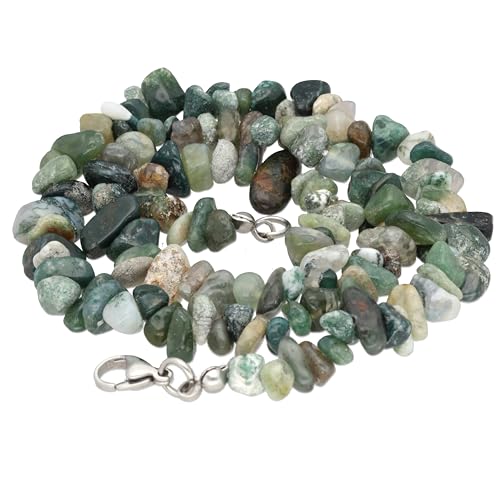 Lebensquelle Plus Edelstein Splitterkette mit Verschluss | 45 cm lang + Krabinerverschluss | Heilstein Splitter Halskette | Handgefertigt und natürlich hergestellt (Moosachat) von Lebensquelle Plus