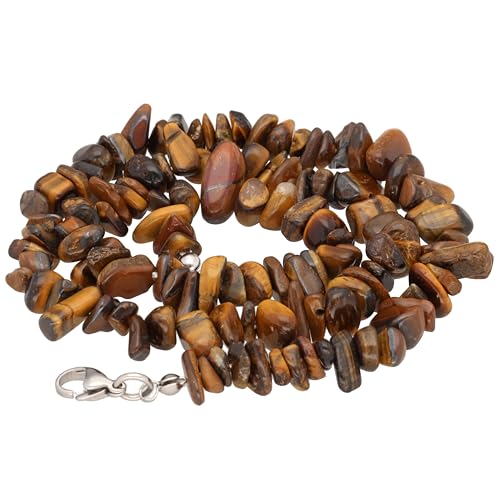 Lebensquelle Plus Edelstein Splitterkette mit Verschluss | 45 cm lang + Krabinerverschluss | Heilstein Splitter Halskette | Handgefertigt und natürlich hergestellt (Tigerauge) von Lebensquelle Plus