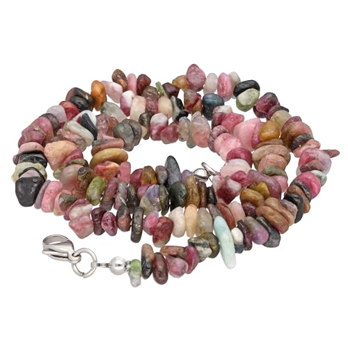 Lebensquelle Plus Edelstein Splitterkette mit Verschluss | 45 cm lang + Krabinerverschluss | Heilstein Splitter Halskette | Handgefertigt und natürlich hergestellt (Turmalin, bunt) von Lebensquelle Plus