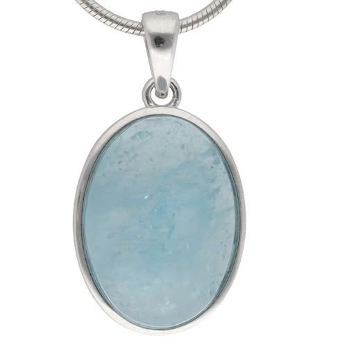 Lebensquelle Plus Eleganter Edelstein Anhänger oval | In 925er Silber gefasst mit Öse | 18 x 13 mm (Aquamarin) von Lebensquelle Plus
