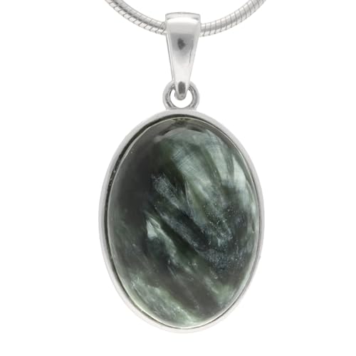 Lebensquelle Plus Eleganter Edelstein Anhänger oval | In 925er Silber gefasst mit Öse | 18 x 13 mm (Seraphinit) von Lebensquelle Plus