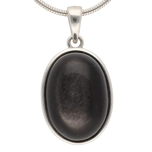 Lebensquelle Plus Eleganter Edelstein Anhänger oval | In 925er Silber gefasst mit Öse | 18 x 13 mm (Silberobsidian) von Lebensquelle Plus