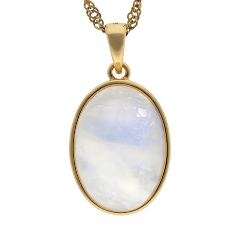 Lebensquelle Plus Regenbogen-Mondstein Eleganter Edelstein Anhänger oval | In vergoldetem 925er Silber gefasst mit Öse | 18 x 13 mm von Lebensquelle Plus