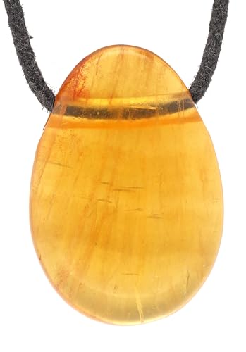Lebensquelle Plus Seltene Tropfen Anhänger mit Baumwollband | Set-Angebot Naturstein Halskette | Echter Edelsteinanhänger | Gebohrter Trommelstein Tropfenanhänger (Fluorit, gelb) von Lebensquelle Plus