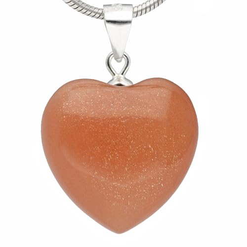 Lebensquelle Plus Herzanhänger aus echtem Edelstein | Öse aus 925er Silber - zwei Größen | Naturstein Anhänger Herz | Schmuck & Geschenkidee (Mondstein, dunkel, M (2 x 2 cm)) von Lebensquelle Plus