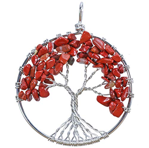 Baum des Lebens Anhänger | Lebensbaum Kette mit Edelsteinen | Schmuckanhänger Edelsteinanhänger (Jaspis, rot) von Lebensquelle Plus