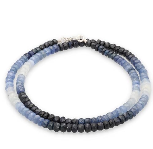 Lebensquelle Plus Saphir Perlenkette | Facettiert 45cm I Edelsteinkette mit 925er Silber Verschluss von Lebensquelle Plus