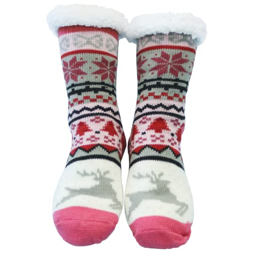 Lebenswuerze Kuschelsocken Damen Stoppersocken mit ABS Sohle Anti-Rutsch Haussocken Mädchen Thermosocken für Warme Winter Hüttenschuhe Hausschuhe für Weihnachten (Size 35-42, 1 Paar, Rot) von Lebenswuerze