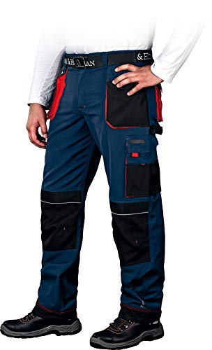 Leber&Hollman Arbeitshose für Herren - Sicherheitshose für Männer - mit Taschen für Kniepolster - Bundhose - Berufsbekleidung - Blau/Rot - Größe 54 von LEBER & HOLLMAN