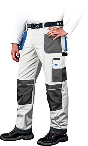 Leber&Hollman Arbeitshose für Herren - Sicherheitshose für Männer - mit Taschen für Kniepolster - Bundhose - Berufsbekleidung - Weiß/Blau - Größe 50 von LEBER & HOLLMAN
