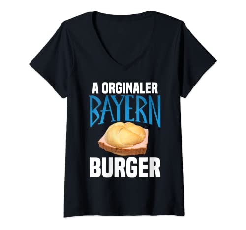 Damen Bayern Leberkäse Fleischsemmel Leberkassemmel T-Shirt mit V-Ausschnitt Damen Bayern Leberkäse Fleischsemmel Leberkassemmel T-Shirt mit V-Ausschnitt von Leberkäse Bayern Semmel Burger