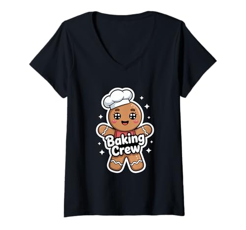 Damen Baking Crew Lebkuchen Backen Familie Weihnachten Spaß T-Shirt mit V-Ausschnitt Damen Baking Crew Lebkuchen Backen Familie Weihnachten Spaß T-Shirt mit V-Ausschnitt von Lebkuchen Bäcker Weihnachten Backen Crew Familie