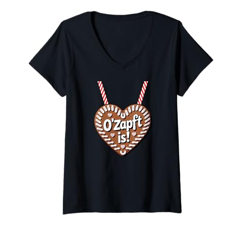Damen Ozapft is Herz Lebkuchen Rosa Vintage T-Shirt mit V-Ausschnitt von Lebkuchenherz Dirndl Sprüche