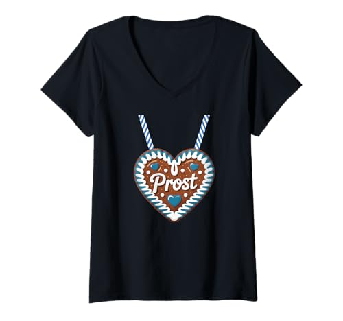 Damen Prost Lebkuchenherz Bayern T-Shirt mit V-Ausschnitt Damen Prost Lebkuchenherz Bayern T-Shirt mit V-Ausschnitt von Lebkuchenherz Volksfest Bayern Party Spaß