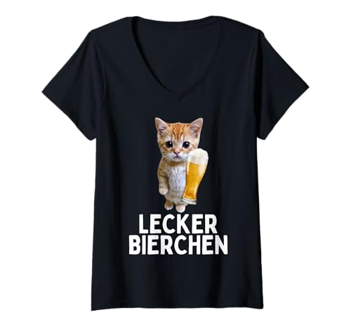 Damen Lecker Bierchen T-Shirt mit V-Ausschnitt Damen Lecker Bierchen T-Shirt mit V-Ausschnitt von Lecker Bierchen Katze