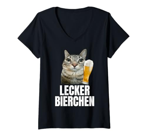 Damen Lecker Bierchen T-Shirt mit V-Ausschnitt Damen Lecker Bierchen T-Shirt mit V-Ausschnitt von Lecker Bierchen Katze