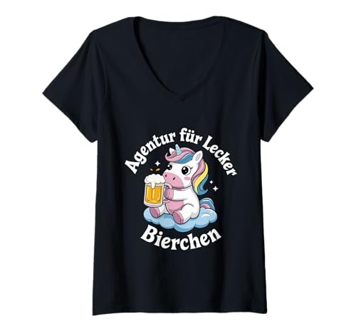 Damen Beer Cute Einhorn Bierliebhaber Lecker Bierchen T-Shirt mit V-Ausschnitt von Lecker Bierchen Party Crew Mallorca