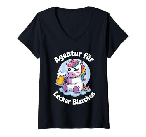 Damen Octoberfest Cute Einhorn Bierliebhaberr Bier Lecker Bierchen T-Shirt mit V-Ausschnitt von Lecker Bierchen Party Crew Mallorca