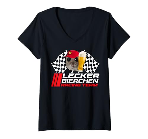 Damen Lecker Bierchen Racing Team T-Shirt mit V-Ausschnitt von Lecker Bierchen Racing Team Hamsti