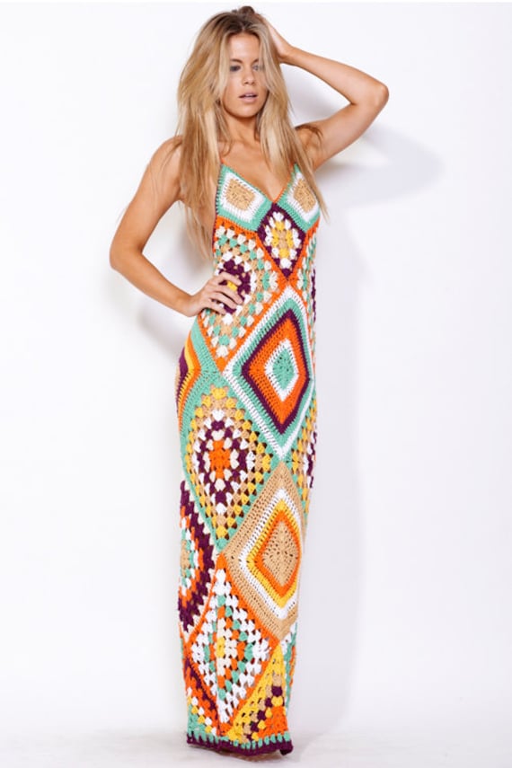 Exklusives Gehäkeltes Maxikleid - Feuerwerksfarben Auf Bestellung von LecrochetArt