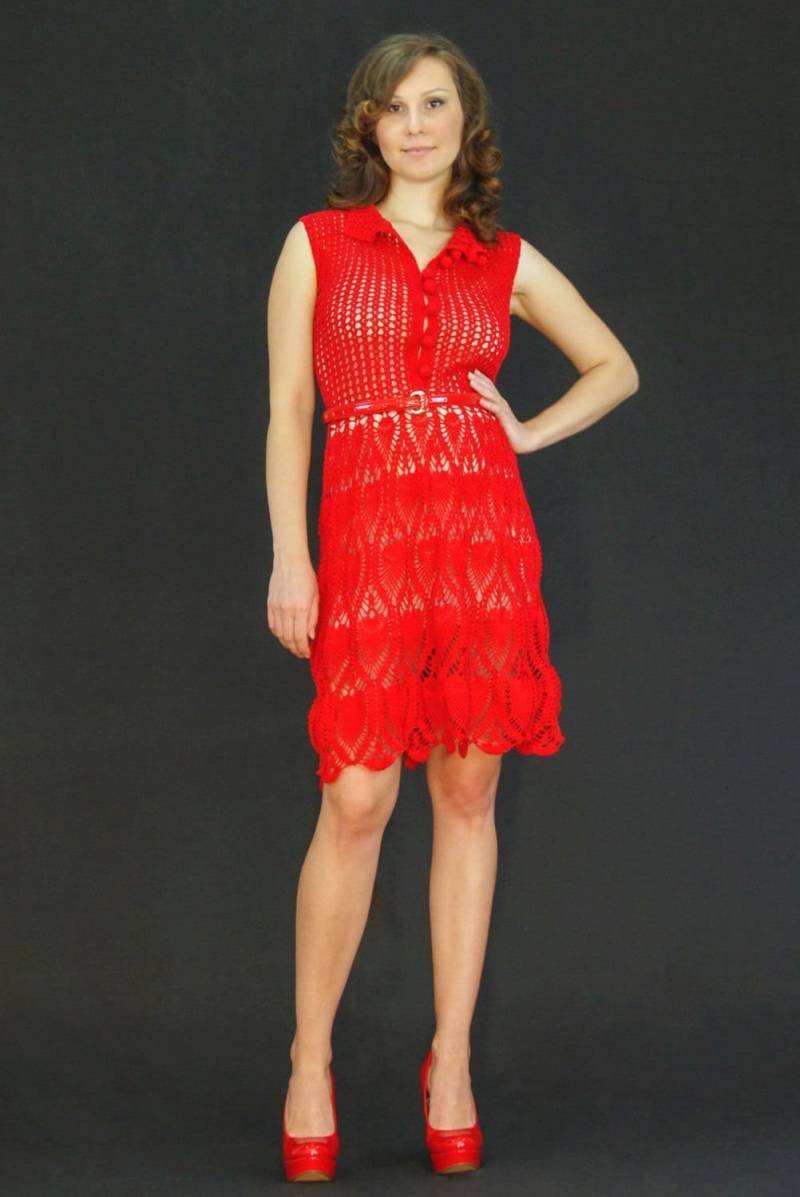 Rot Exklusive Crochet Kleid - Fantasy-Frühling Sommer von LecrochetArt